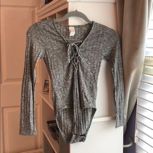 grey crossed front bodysuit